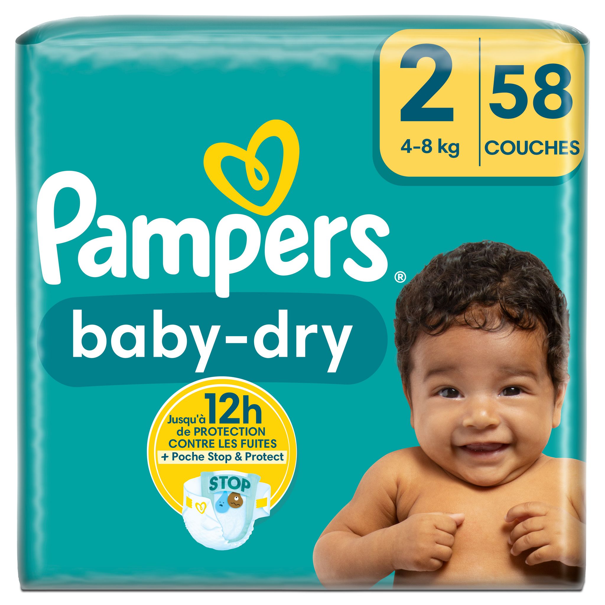 PAMPERS Babydry couches taille 2 (48kg) 58 couches pas cher Auchan.fr