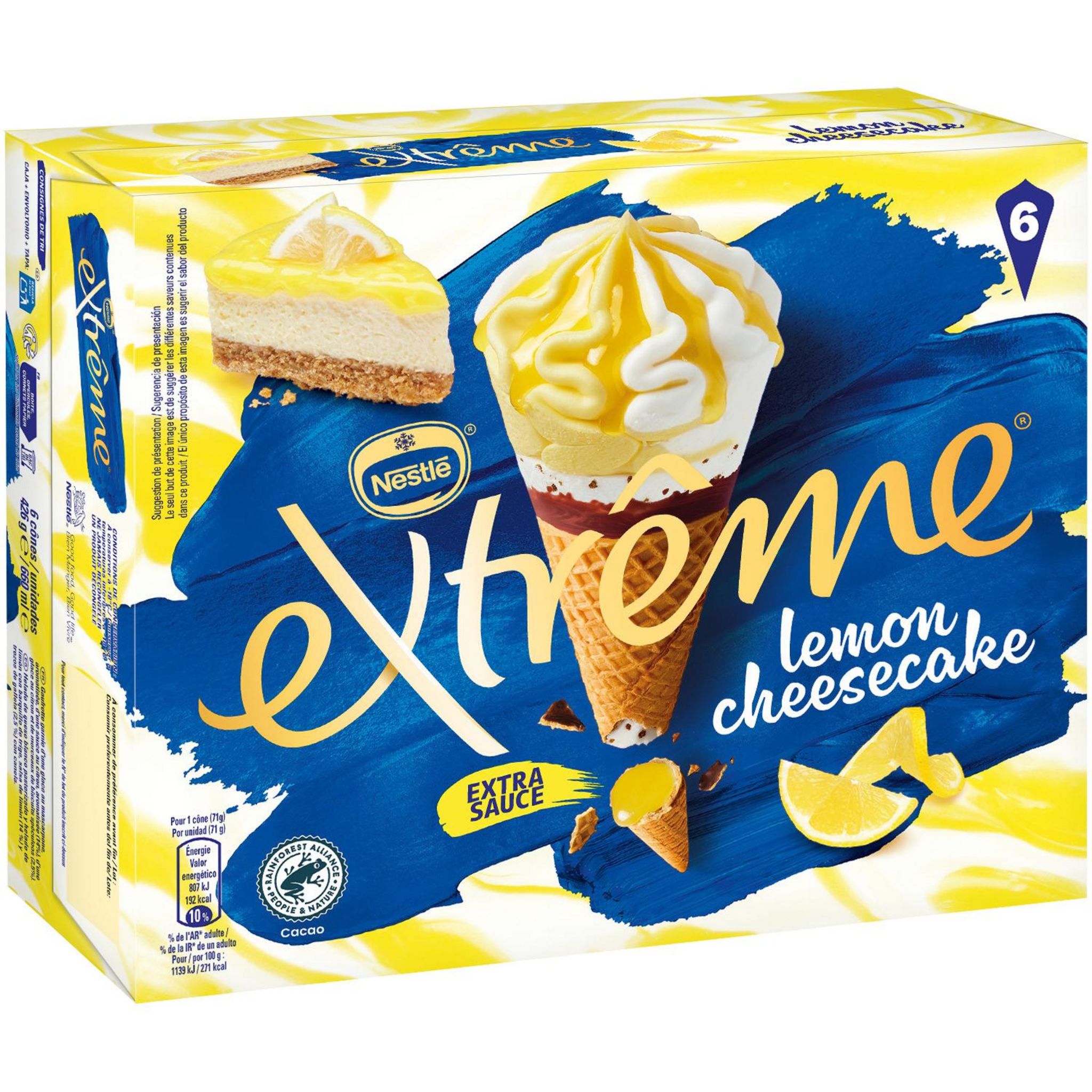NESTLE Extrême cône glacé citron cheesecake 6 pièces 426g pas cher