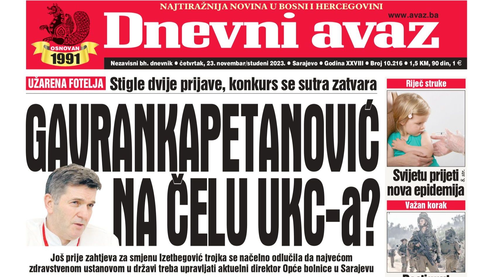 U današnjem "Dnevnom avazu" čitajte Gavrankapetanović na čelu UKCa?