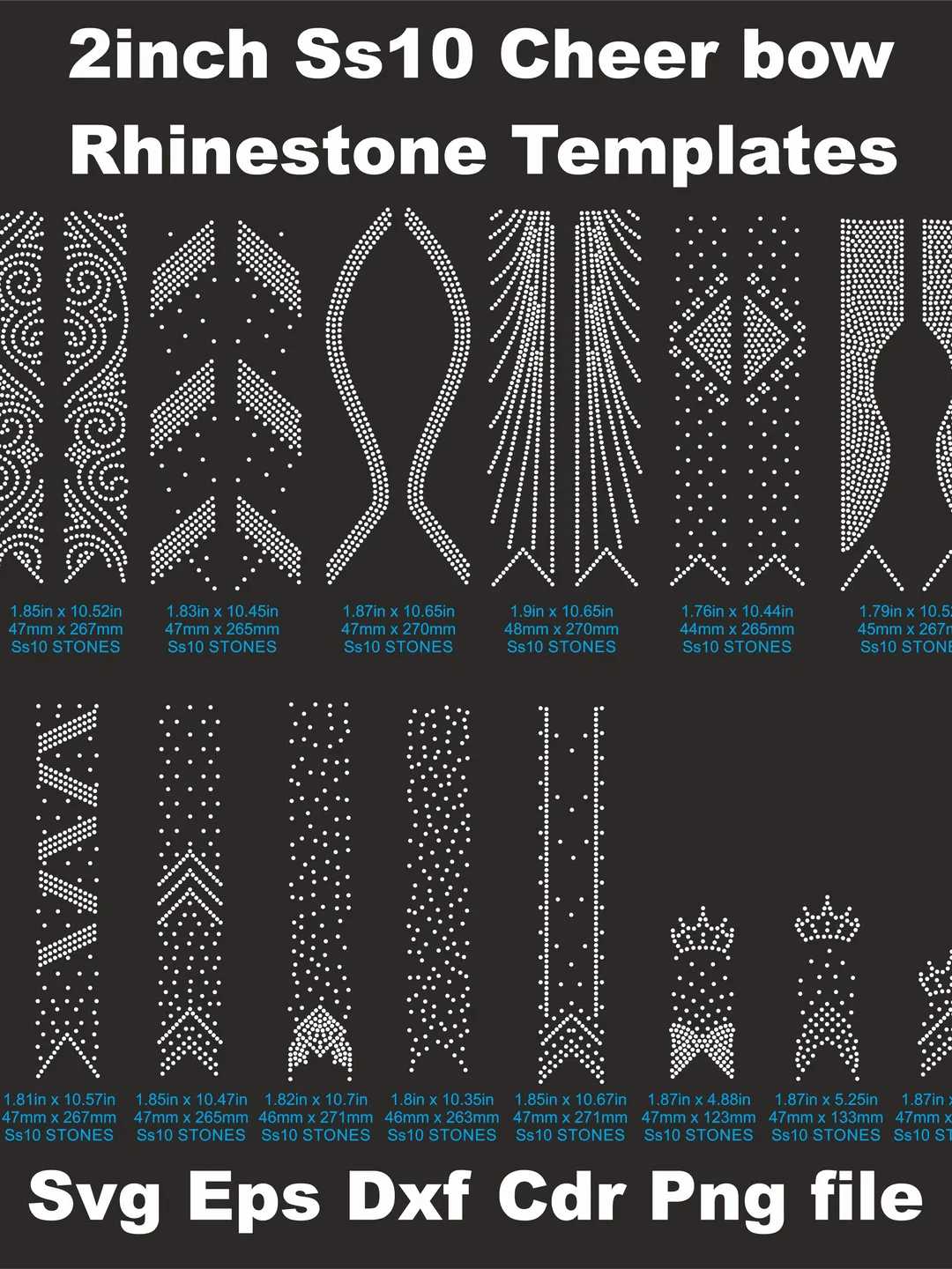 Cheer Bow Rhinestone Template 2inc ss10 SVG Cricut Silhouette Digital(08)
