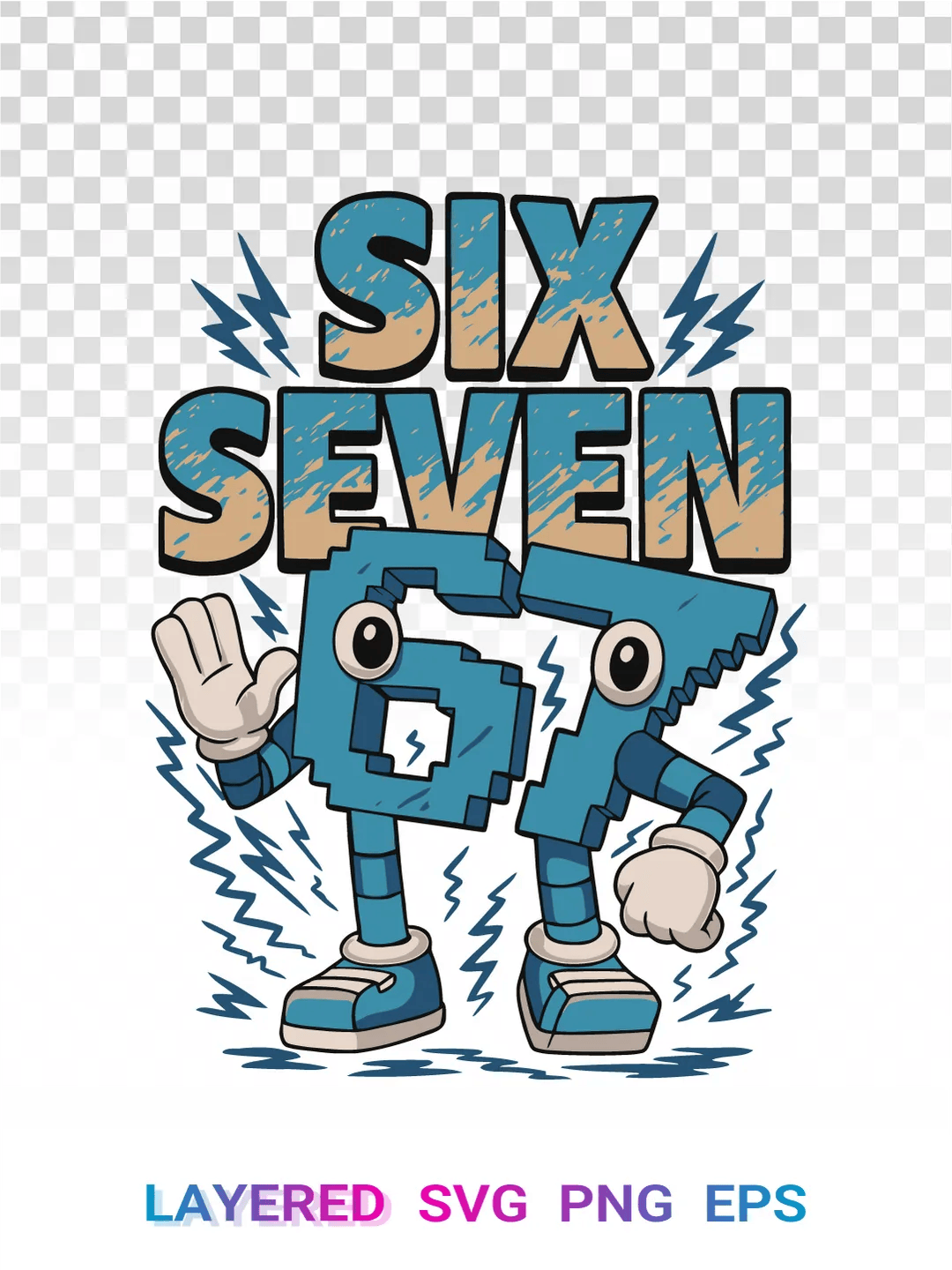 Six Seven 67 Meme SVG, Italian Brainrot PNG, Funny Kids Gamer Clipart
