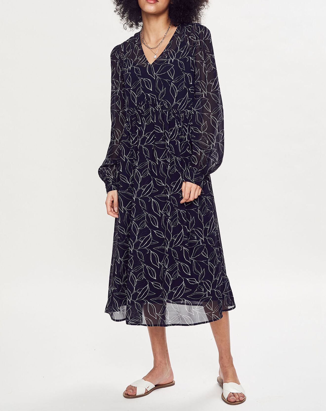 Robe midi fluide imprimée bleu/blanc Vente privée Esprit BazarChic