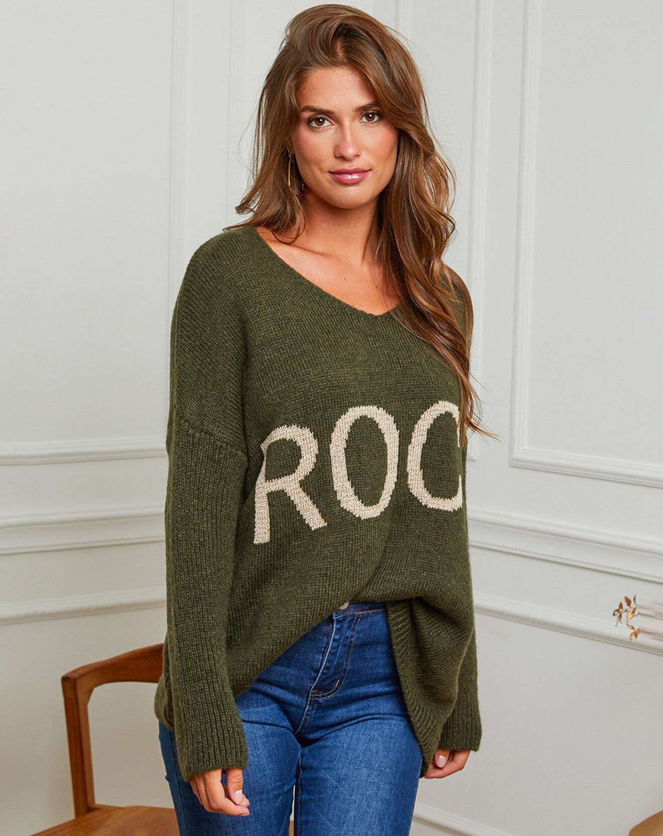 Pull Odèle kaki Vente privée La Petite Parisienne BazarChic