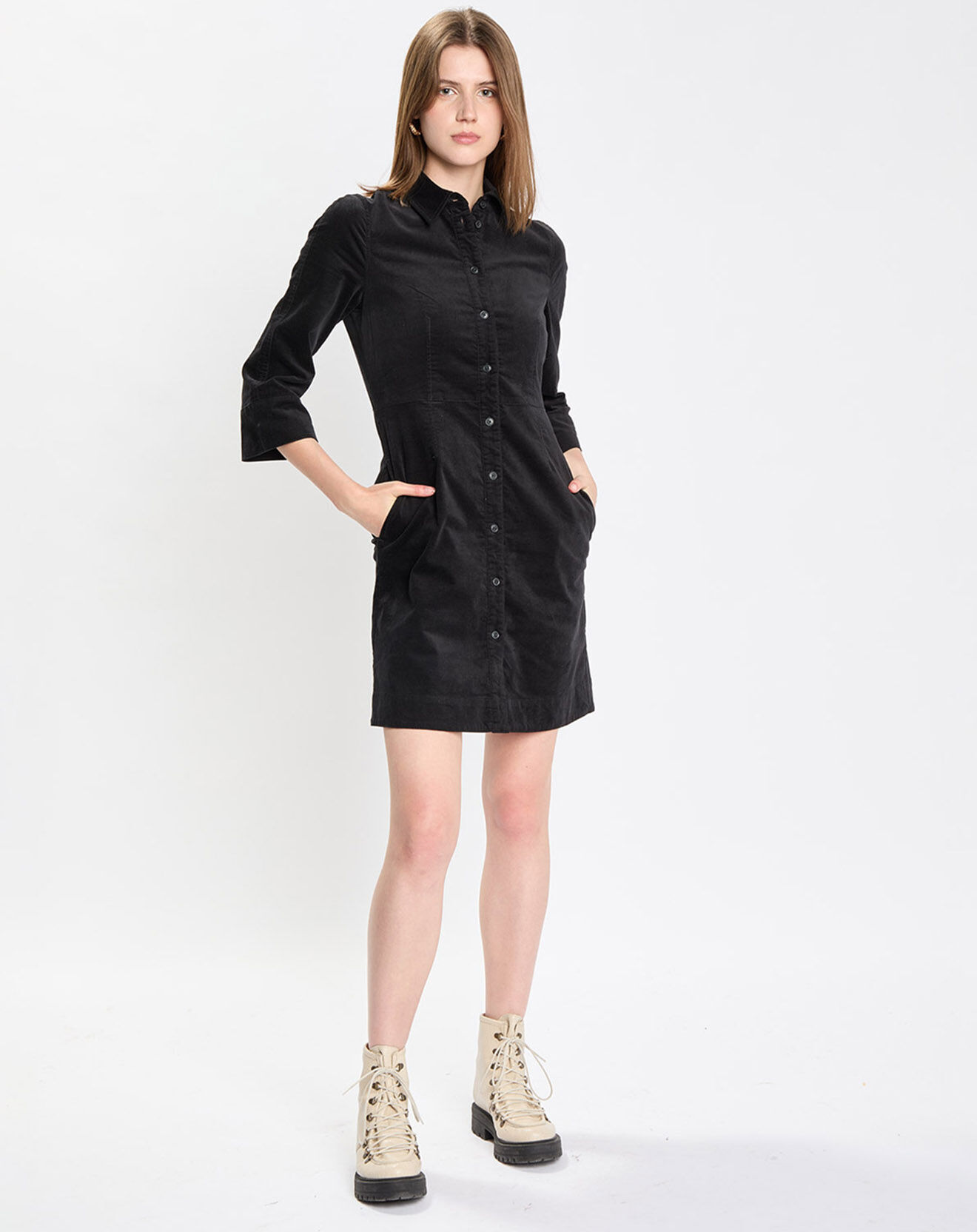 Robe Chemise en Velours lisse noire Vente privée Marc O'Polo BazarChic