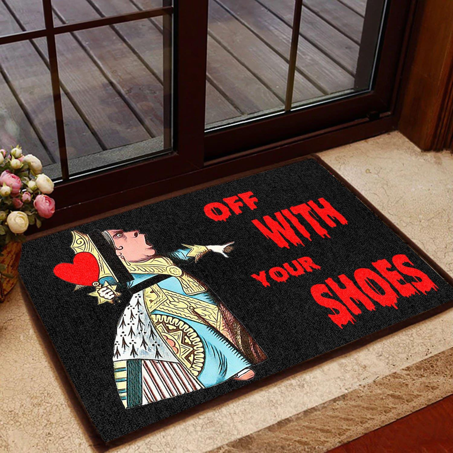 Off With Your Shoes Black Background Doormat Beerug