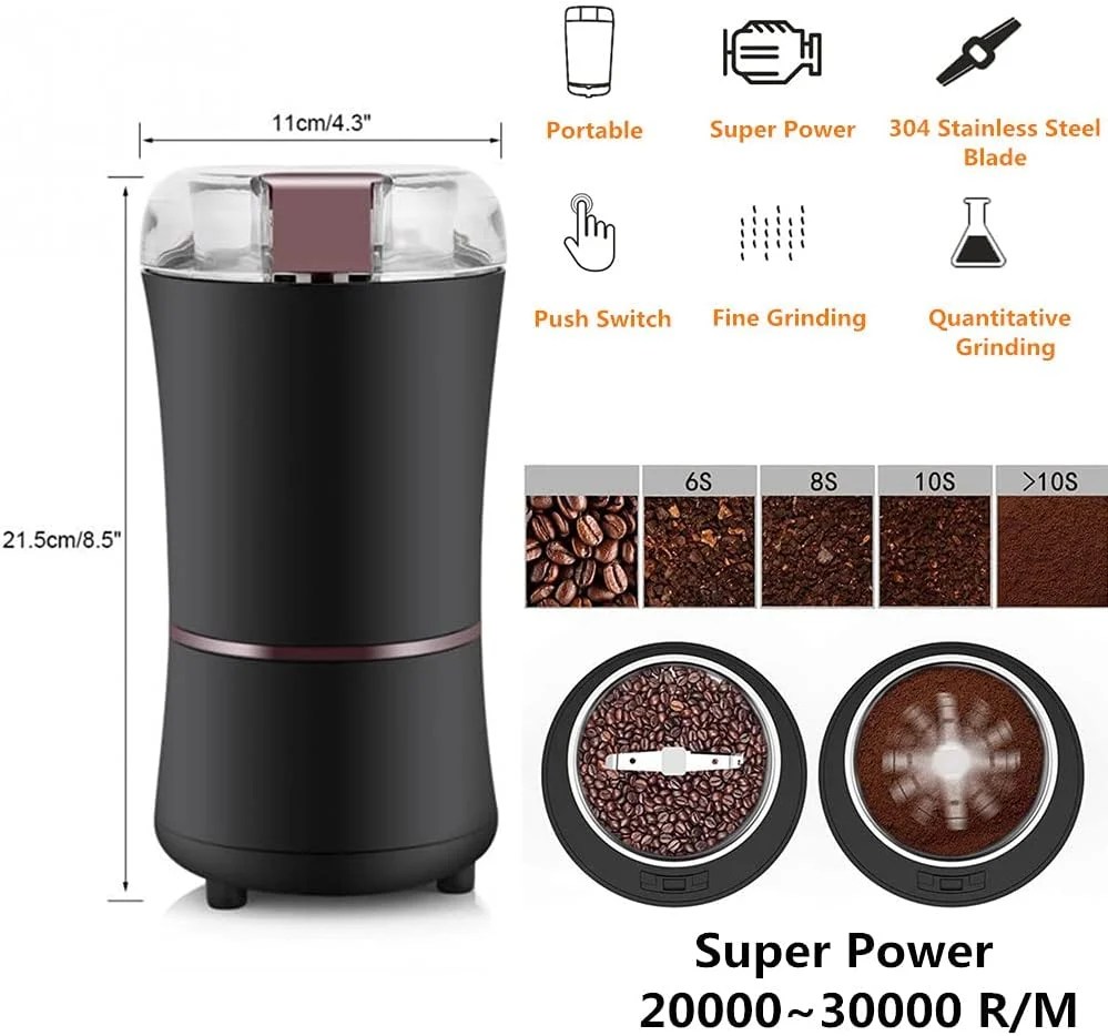 Electric Coffee Grinder Home Travel Portable Stainles Steel Nuts Coffee