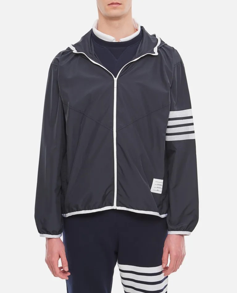 PACKABLE ZIP UP HOODIE W/ SEAMED IN MESH 4 BAR STRIPE IN MILITARY