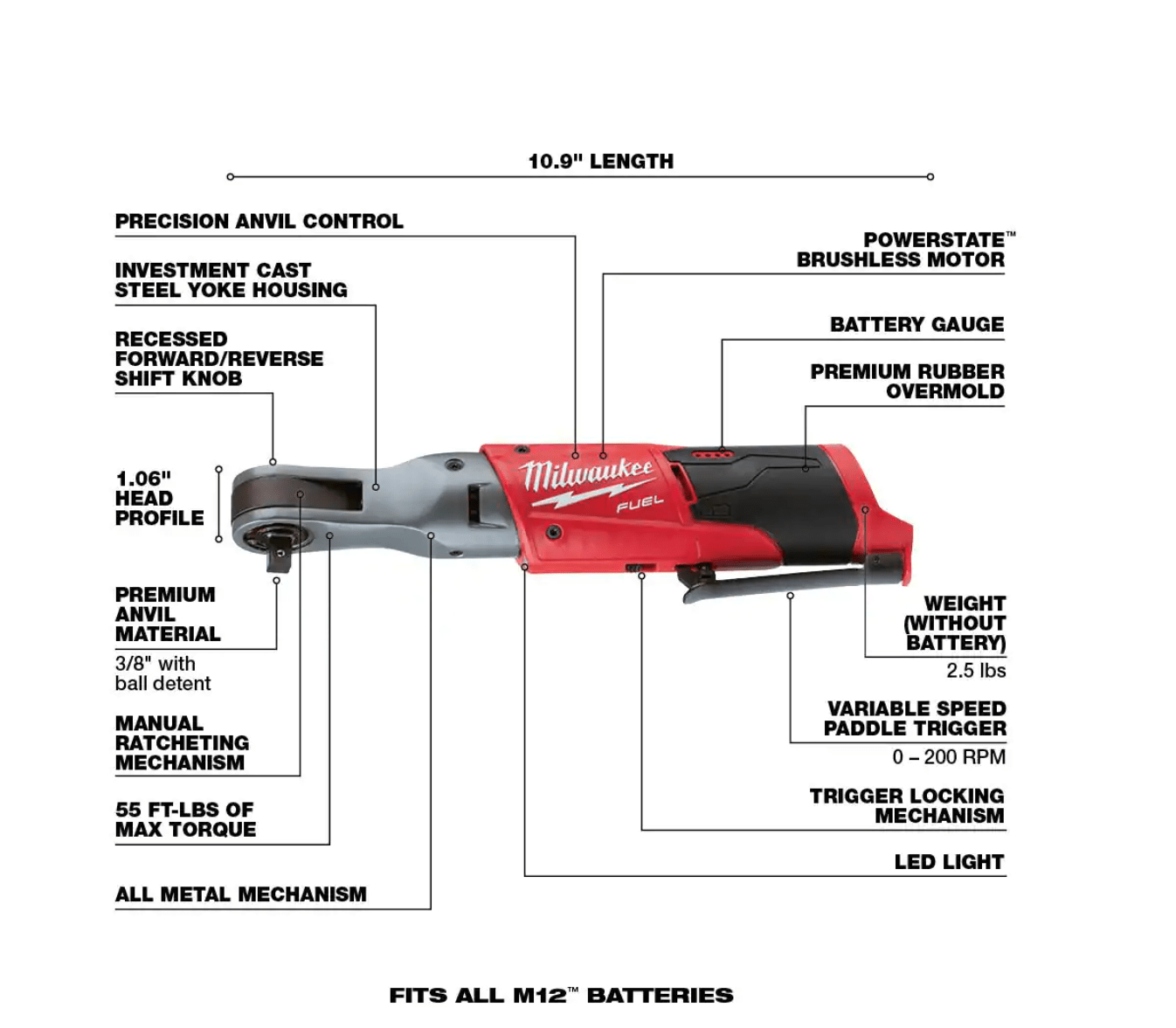 Milwaukee 255422255720 M12 FUEL 12V LithiumIon Brushless Cordless