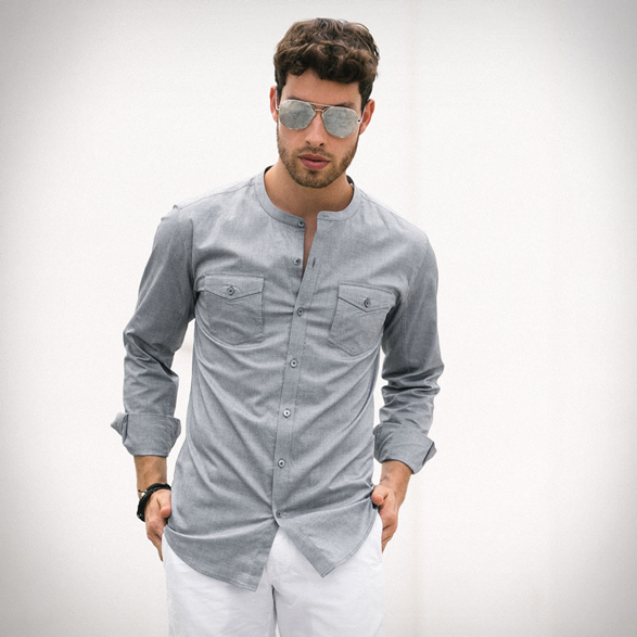 55+ Top Concept Collarless Dress Shirt Outfit