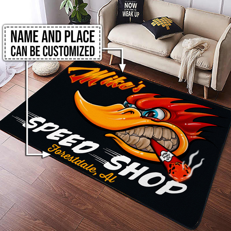 Personalized Hot Rod Garage Area Rug Bluefink