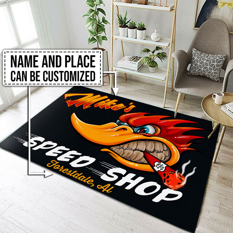 Personalized Hot Rod Garage Area Rug Bluefink