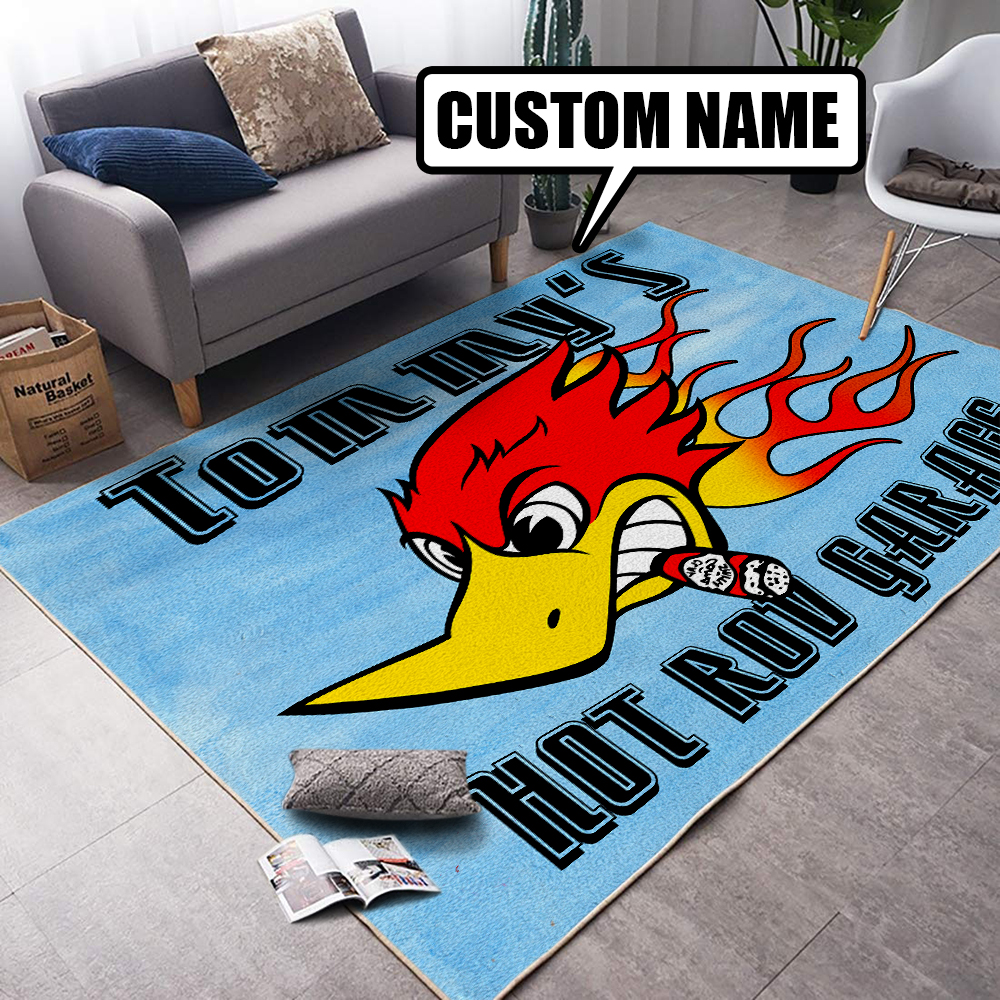Personalized Hot Rod Garage Rug Bluefink