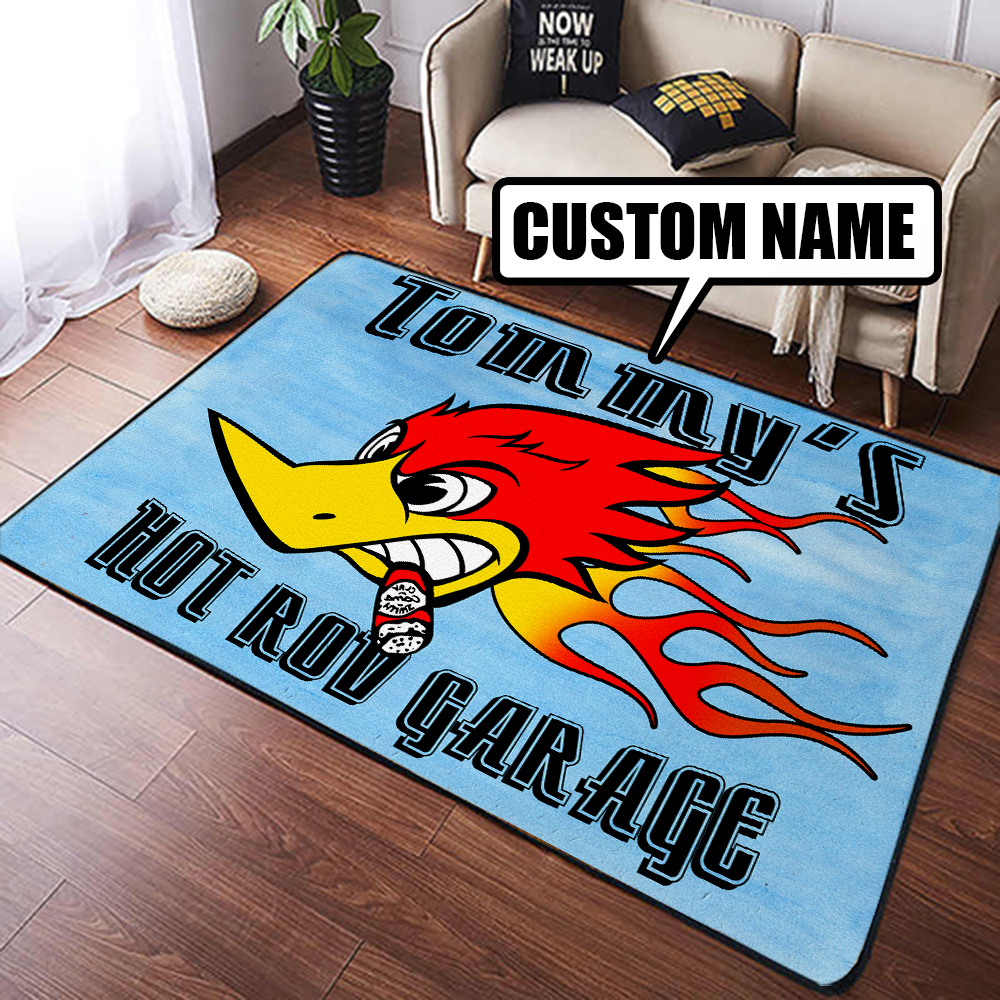 Personalized Hot Rod Garage Rug Bluefink