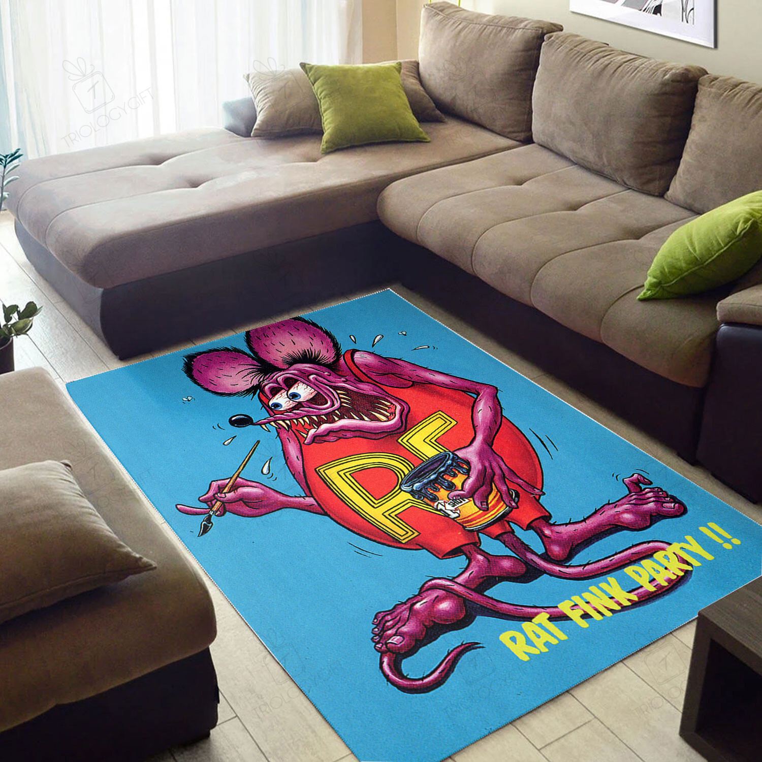 Rat Fink Party Rug Hot Rod Rug for Garage Bluefink