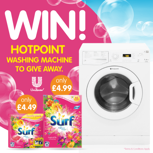 B&M's Win it BIG Win 1x Hotpoint Washing Machine Courtesy of Surf!