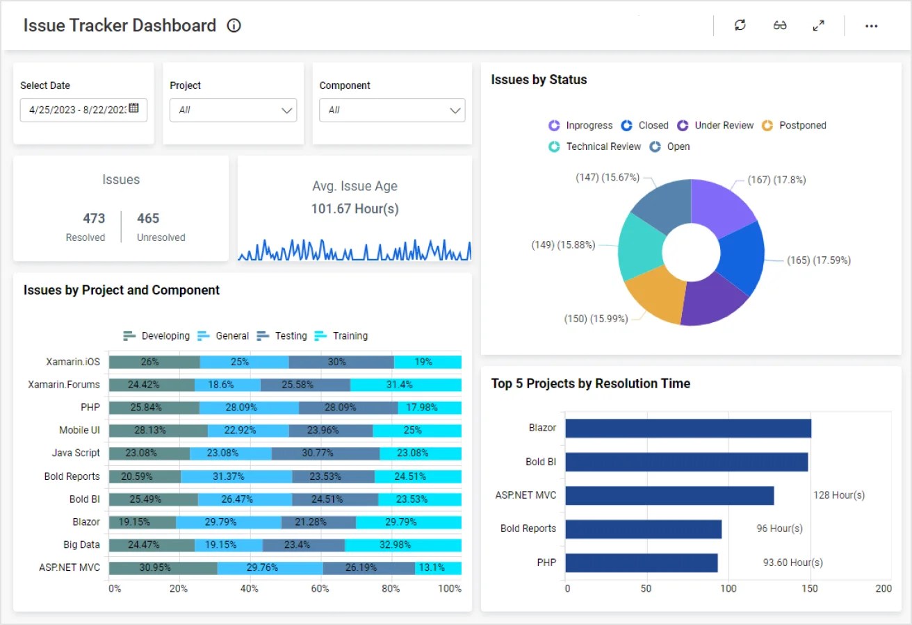 Issue Tracker Dashboard IT Project Dashboard Examples Bold BI