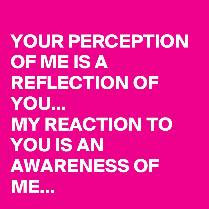 YOUR PERCEPTION OF ME IS A REFLECTION OF YOU... MY REACTION TO YOU IS