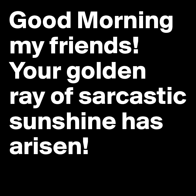 Good Morning my friends! Your golden ray of sarcastic sunshine has