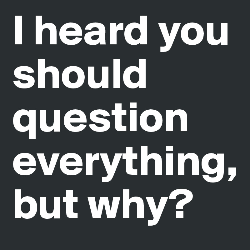 I heard you should question everything, but why? Post by niecy on