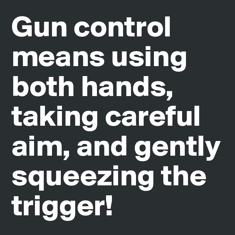 Gun control means using both hands, taking careful aim, and gently