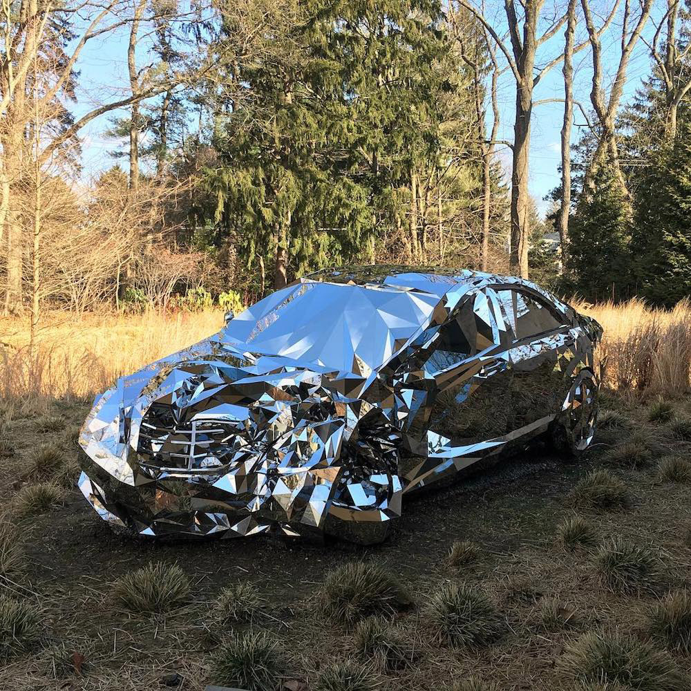 A NonFunctional Car Made From Over 12,000 Reflective Stainless Steel