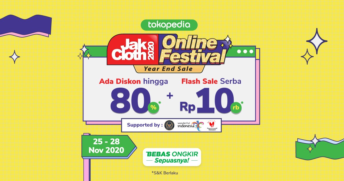 Jakcloth x Tokopedia Diskon + Cashback + Bebas Ongkir! Tokopedia