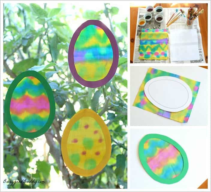 Easter Crafts Egg Suncatchers Made with Painted Fabric Buggy and Buddy
