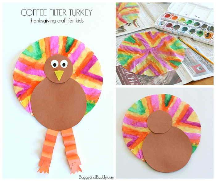 Easy Thanksgiving Crafts for Kids Coffee Filter Turkey Craft Buggy
