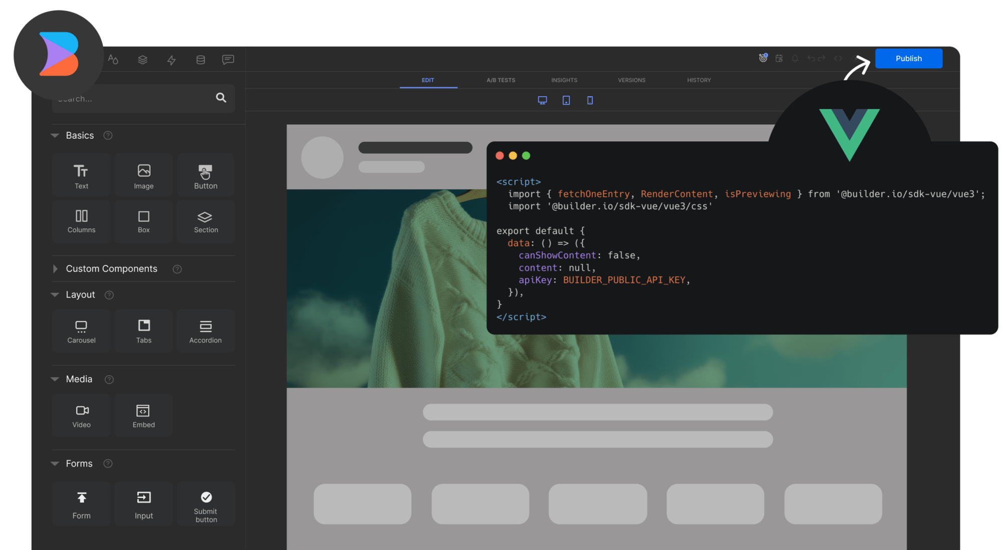 Headless CMS For Vue Drag & Drop CMS Builder.io
