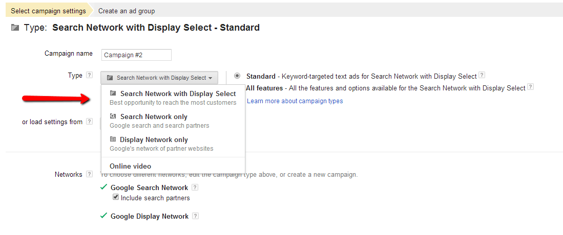 Search Network with Display Select AdWords' New Campaign Type