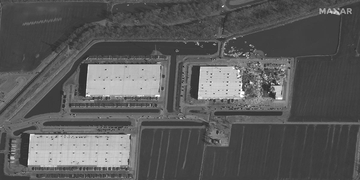 Tornado Photos show how an Amazon warehouse in the United States was
