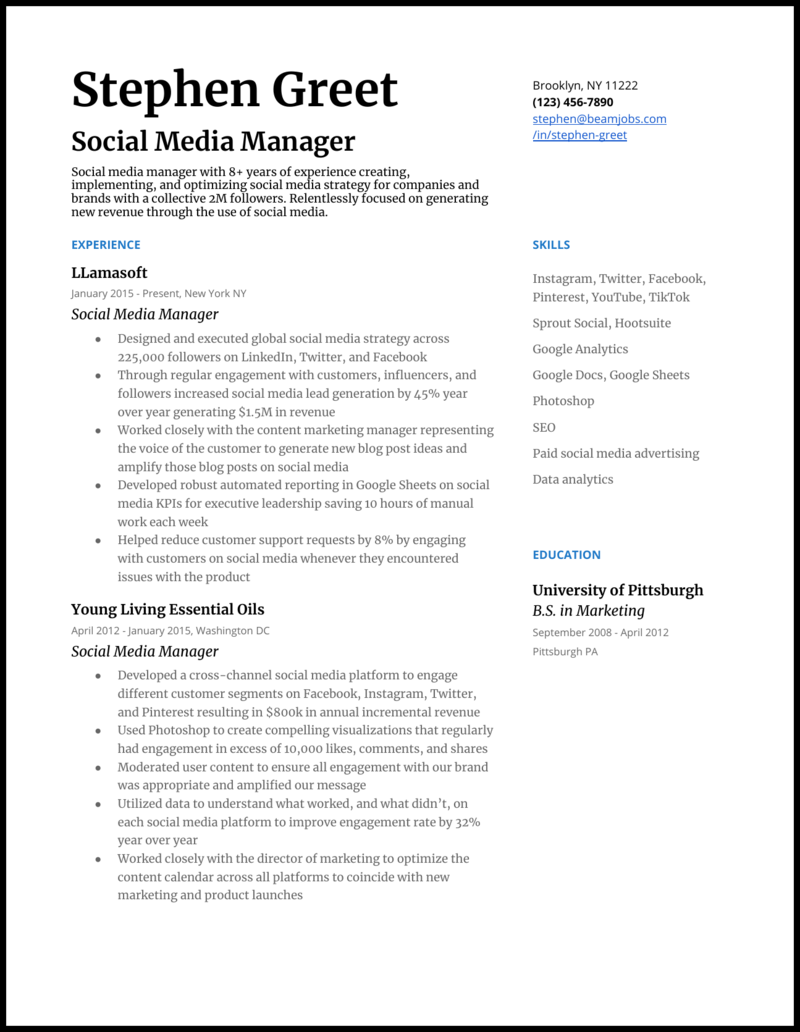 Social Media Resume Template / Social Media Resume Example Writing Tips