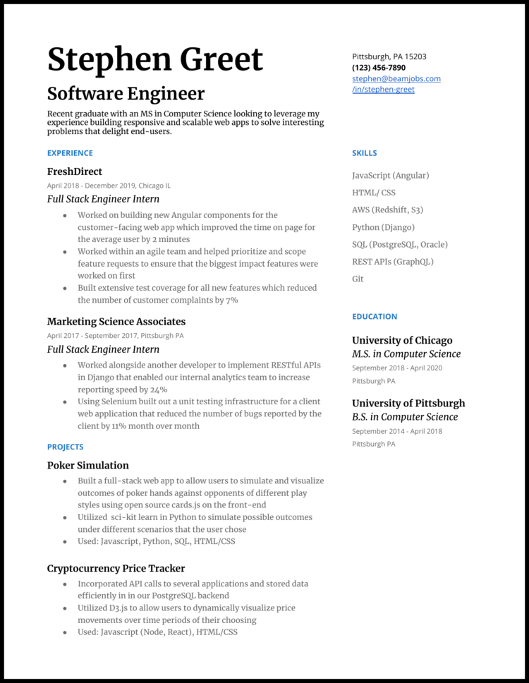 Fresh Computer Science Cv Job Winning Computer Science Resume