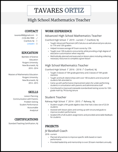Our teacher resume samples and writing tips will guide you through the process, so you can get started straightaway. 5 Teacher Resume Examples That Worked In 2021