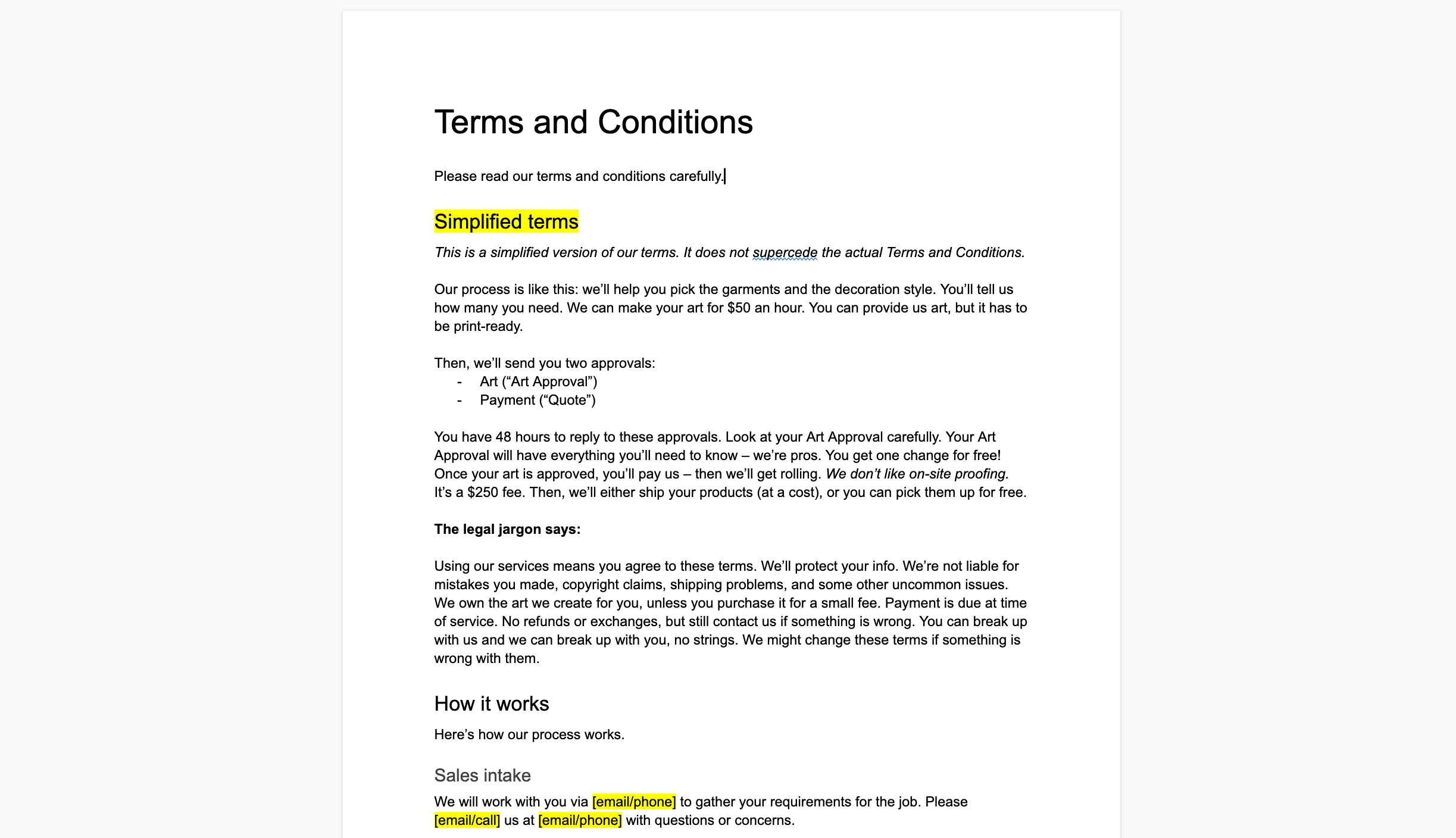 Free Download Sample Terms and Conditions for Screen Printing Shops