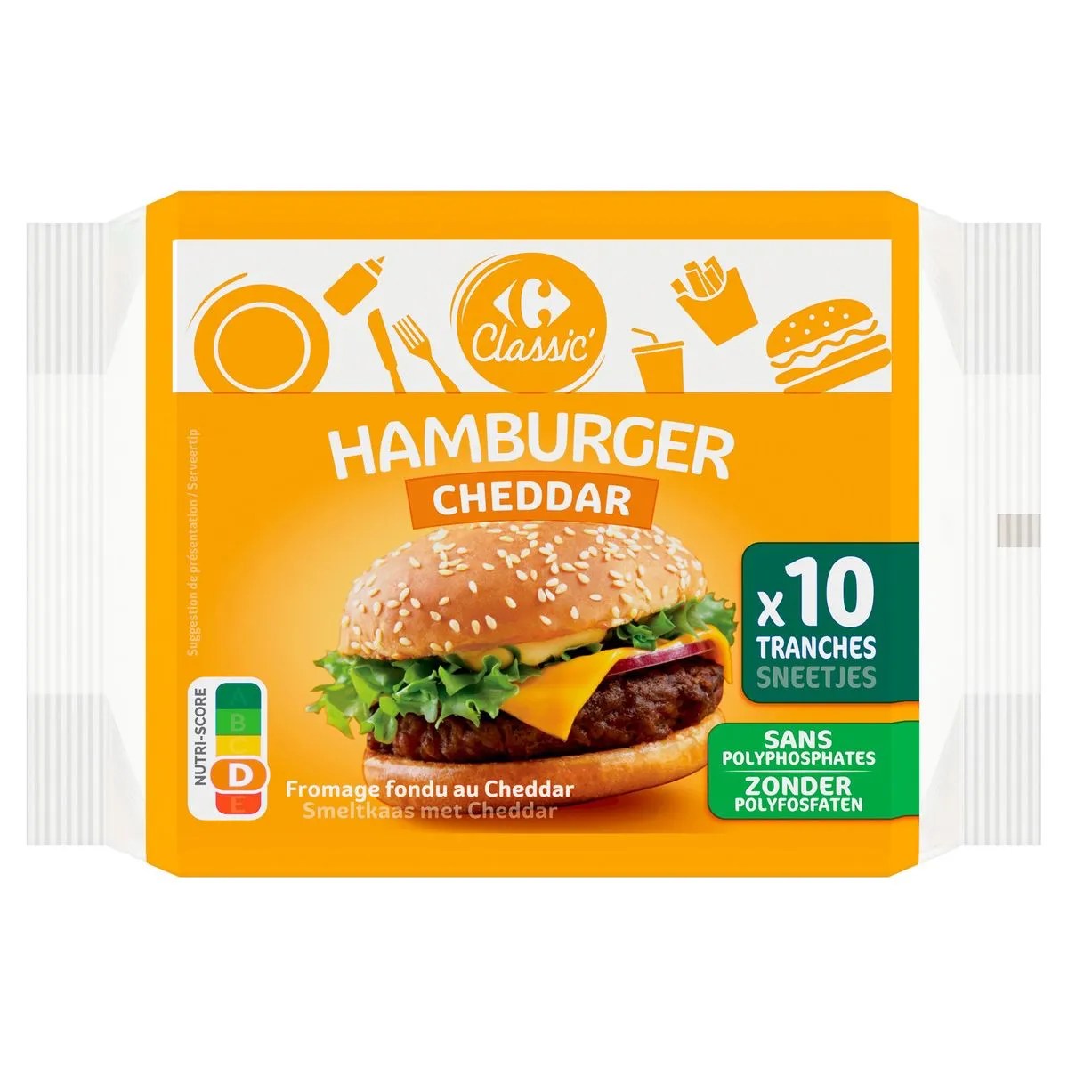 Fromage Fondu au Cheddar 10 Tranches 200 g Carrefour Belgique
