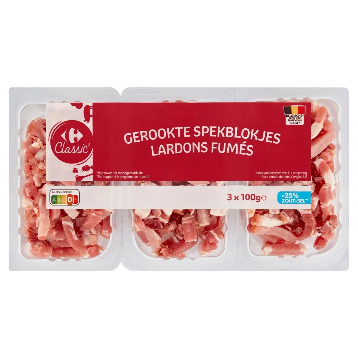 Classic' Lardons Fumés 3 x 100 g Carrefour Belgique
