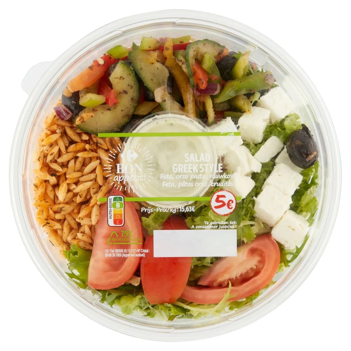 Bon Appétit! Salad Greek Style Feta, Pâtes Orzo, Crudités 320 g