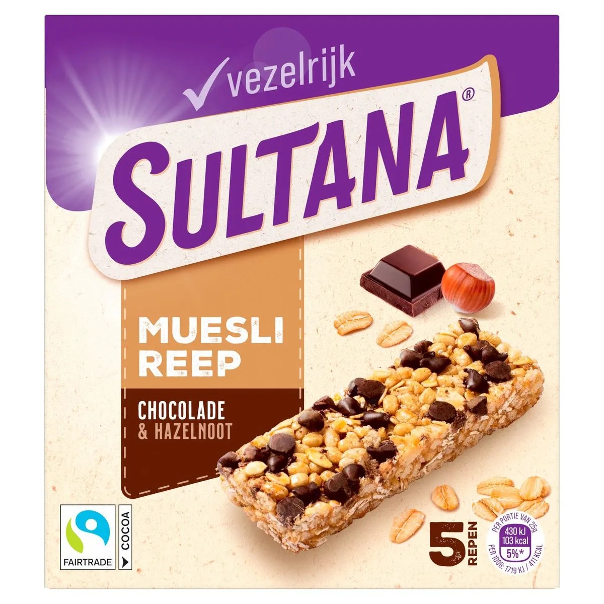 Muesli Reep Chocolade & Hazelnoot 5 Stuks 125 g Carrefour België