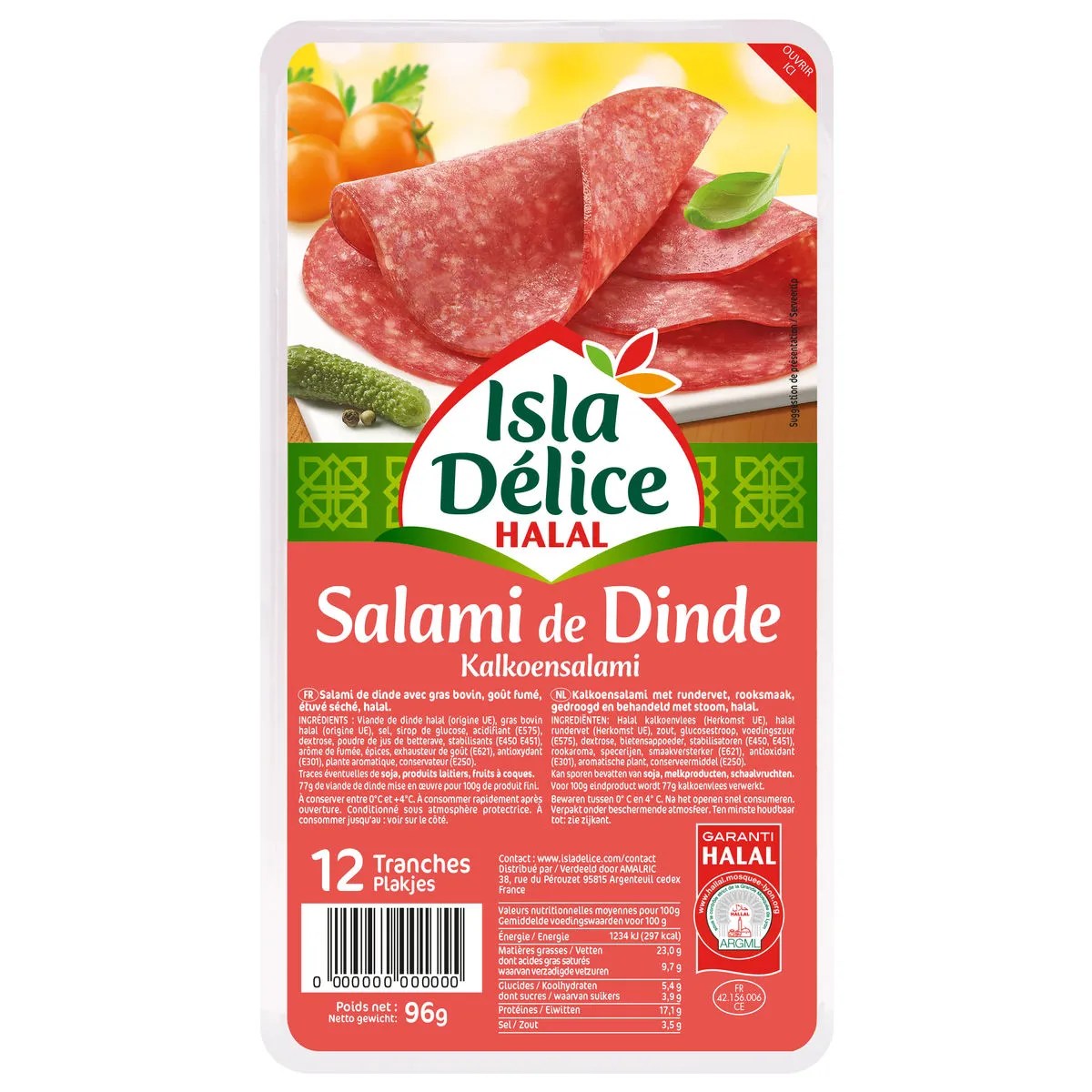 Halal Kalkoensalami 12 sneetjes 96 g Carrefour België