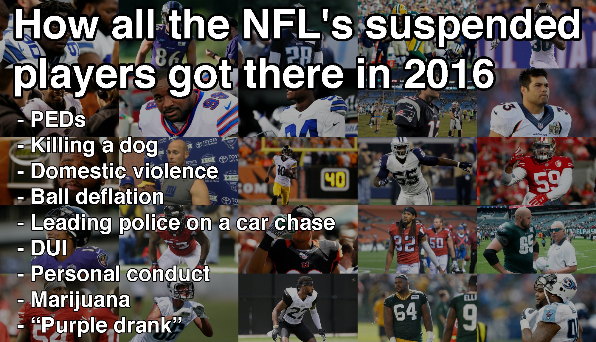 Drugs, killing a dog, domestic violence, ball deflation How all of NFL