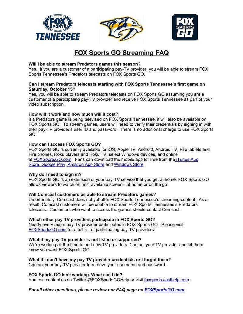 Preds games available on FOX Sports GO