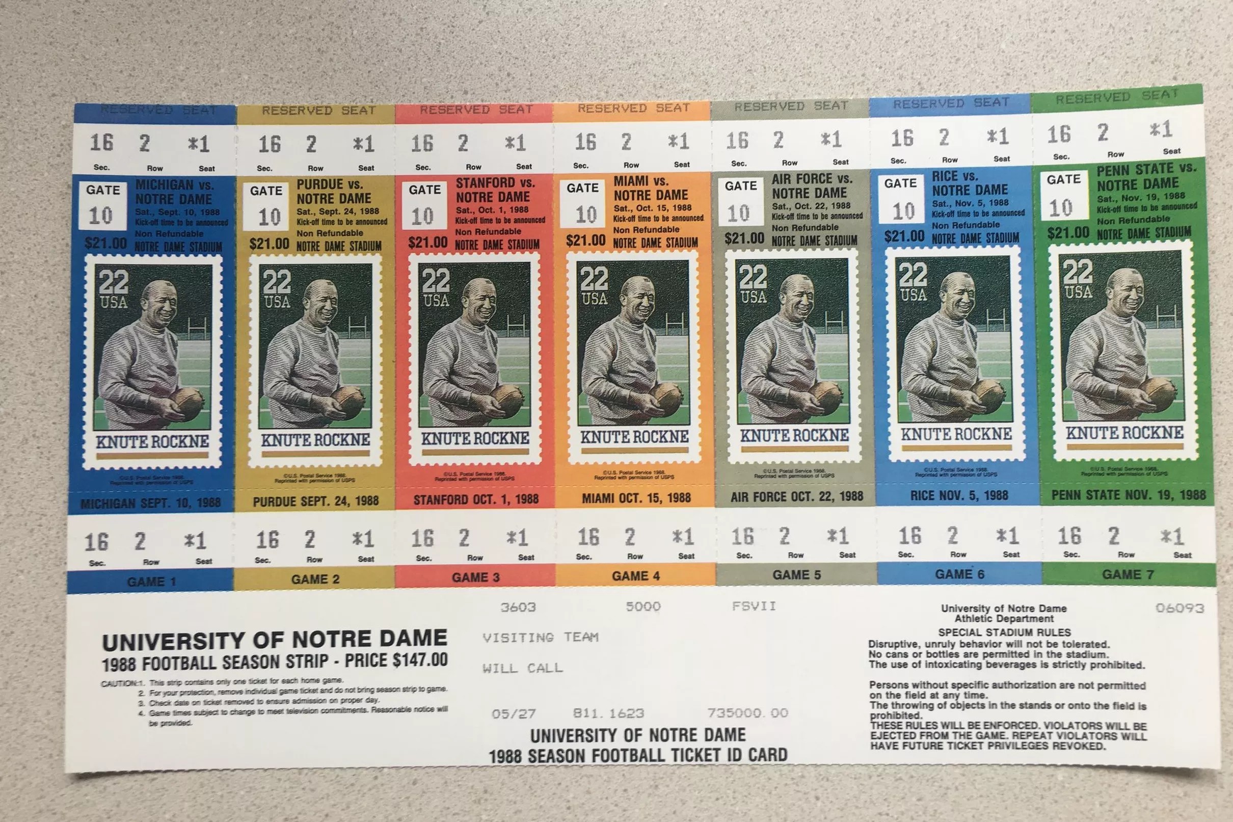 Notre Dame Football Season Tickets From 1988 Were A Little Cheaper Than