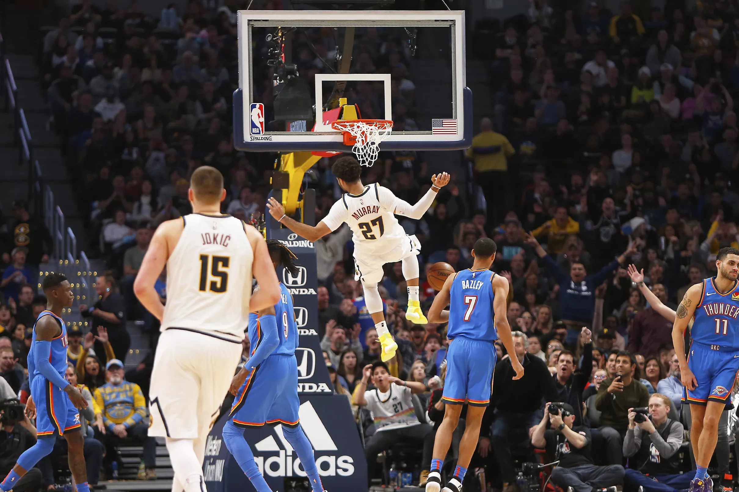 Watch Jamal Murray throws pass to himself off backboard for the dunk