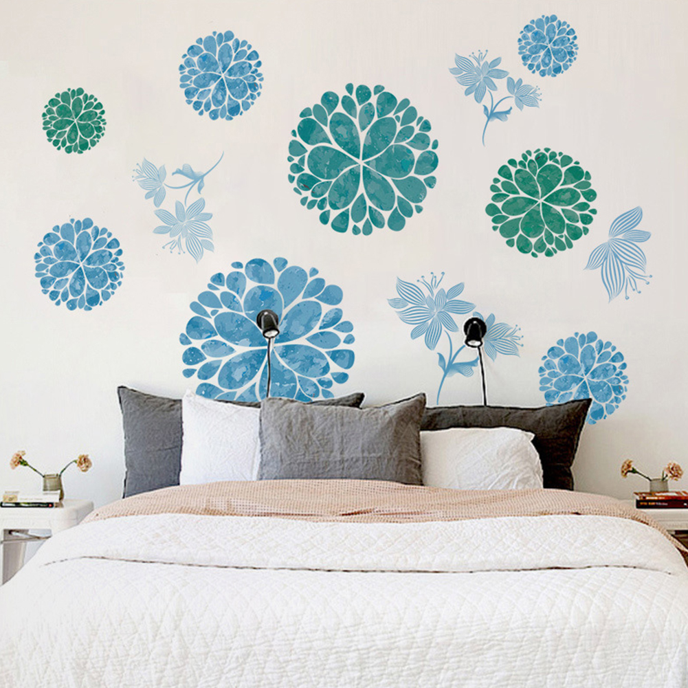 Wholesale Removable Wall Stickers Blue Flower Waterproof PVC Decals