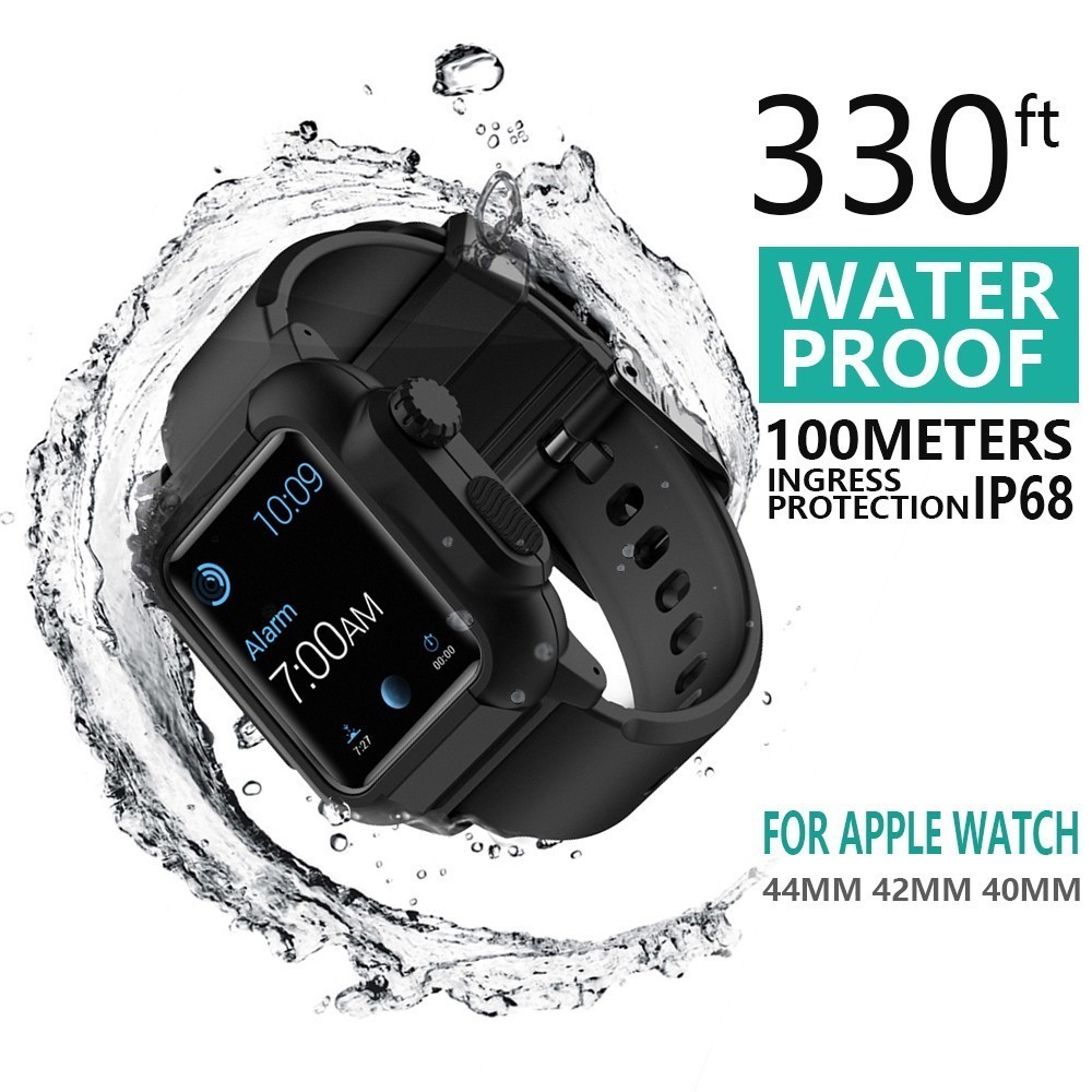 Waterproof Case for Apple Watch Band 4 iWatch Bands Silicone Strap 44mm