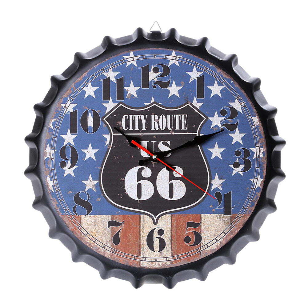 Wholesale Metal Retro Bottle Cap Mute Wall Clock Beer Bottle Cover Wall