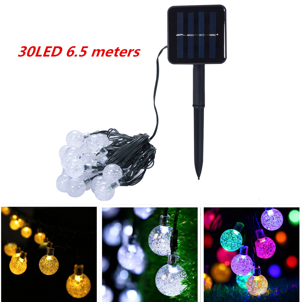 6.5M 30LED Solarpowered Bubble String Lights Night Light Garden Home