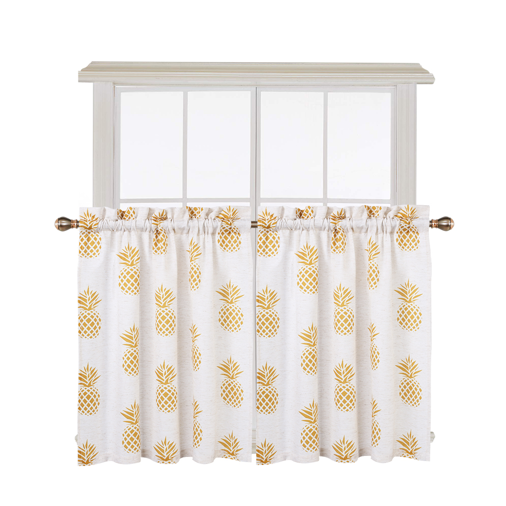 Wholesale 2PCS Small Window Curtains Tiers Pineapple Print Rod Pocket