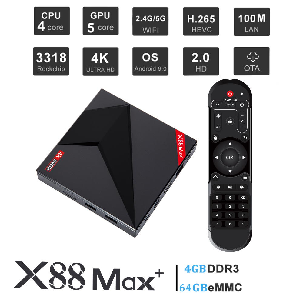 Wholesale X88 MAX+ TV Box for Android 9.0 4GB RAM 32/64GB ROM USB TYPE